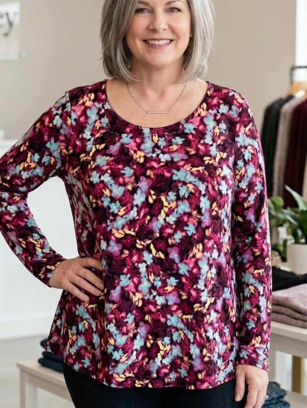 Cato Long Sleeve Floral Top 18W 20W Plus Colorful Stretchy